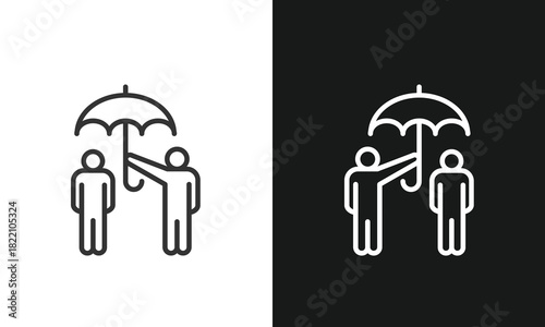 Protection and Care Icon with One Person Holding an Umbrella Over Another for Insurance, Mentorship, and Support Concepts