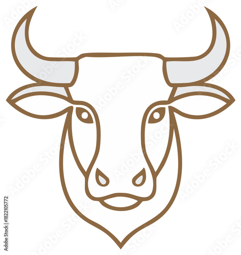 Stylized Outline of a Bull's Head with Large Curved Horns and Gentle Eyes