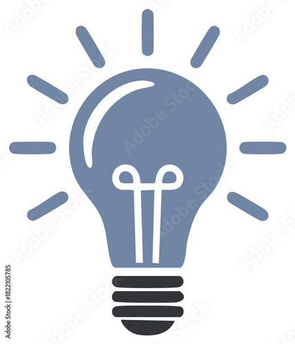 Blue Grey Lightbulb Glowing Icon Representing Idea Innovation Solution