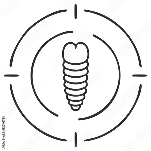 Dental Implant Screw in Target Outline Icon for Precision Dentistry and Medical Technology
