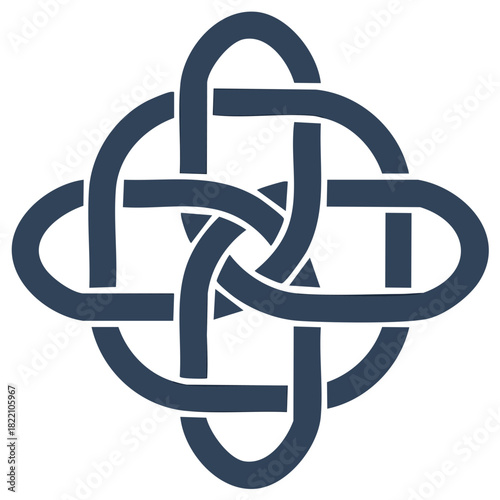 Interwoven dark blue Celtic eternal knot symbol of strength and infinity