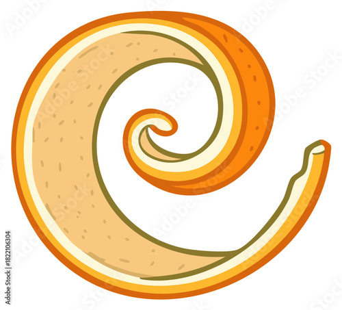 Spiraling orange peel cartoon illustration of a curled citrus zest