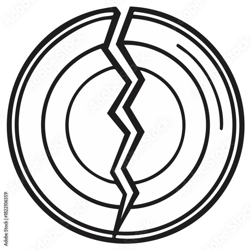 Cracked circle symbol with bold outline and jagged fracture