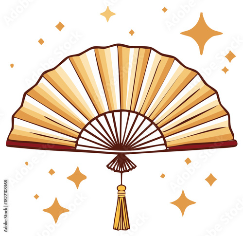 Elegant Folding Fan with Star Accents - Decorative Illustration