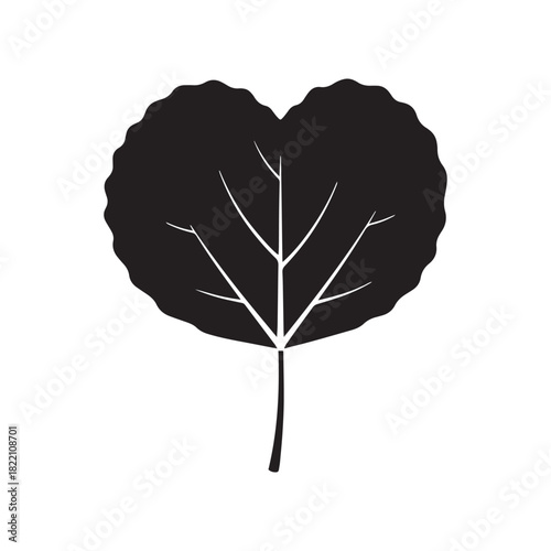 Aspen Leaf Silhouette Vector, Flat Aspen Tree Leaf Black Illustration, Aspen Leaf Botanical Shape Design