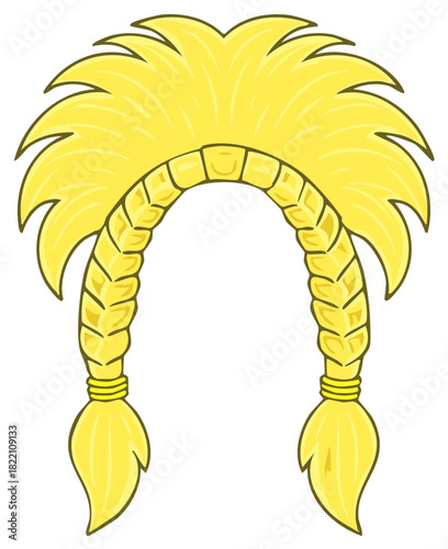 Cartoon wig of an ancient Gaul or Viking warrior with two long blonde braids