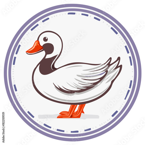 Elegant Duck Illustration in Circular Frame Cartoon Aquatic Bird Icon Symbol
