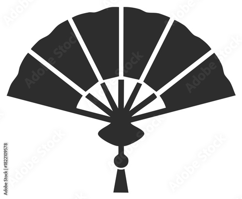 Elegant black silhouette of a traditional folding fan with a decorative tassel