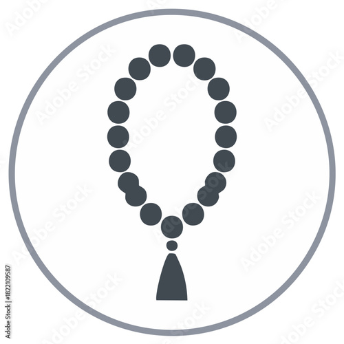 Stylized prayer beads with tassel icon representing spirituality, meditation, and religious devotion