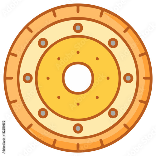 Ancient round wooden shield icon with metal rivets vector illustration