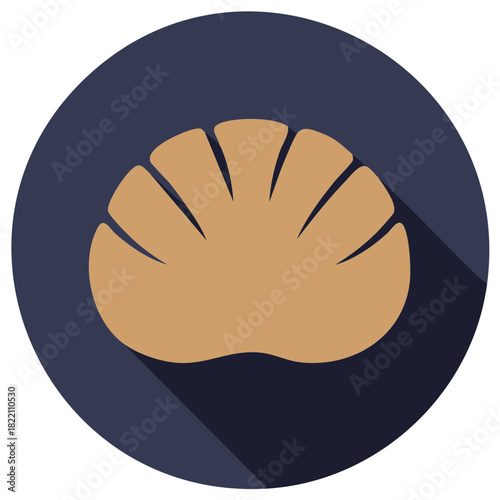 Vector Shell Icon Sand Color with Dark Blue Circle Long Shadow Design Element