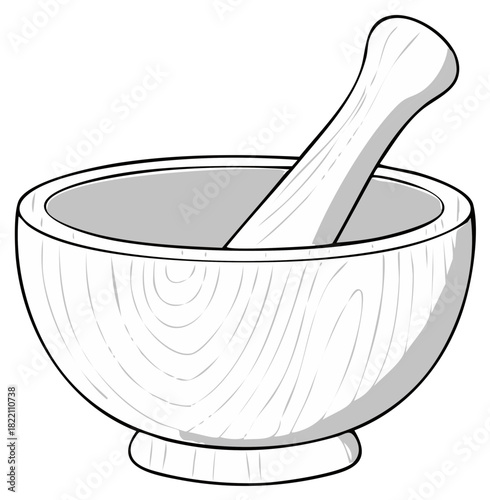 Wooden mortar and pestle, herbal remedies preparation, cooking tools, vintage kitchenware, food preparation