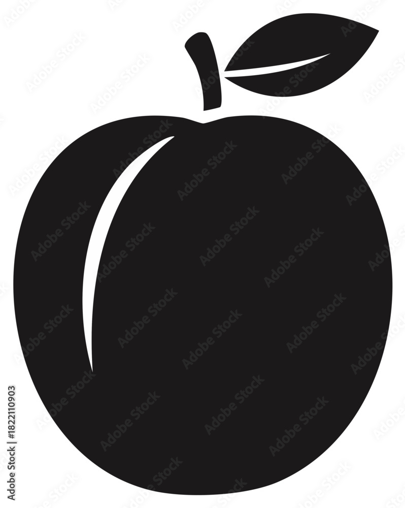 Fototapeta premium Black and White Apple Illustration with Leaf Vector