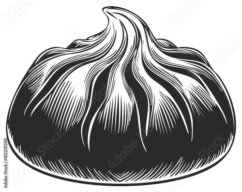 Engraved Dim Sum Illustration, Asian Dumpling Hand Drawn Design