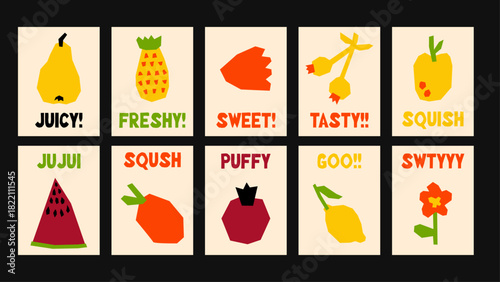 Vibrant fruit poster with cheerful vector shapes and fun minimal wording. Sweet fresh graphic style.