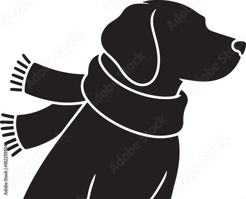 Silhouette showcases a dog wearing a scarf, creating a stylish and cozy aesthetic that conveys warmth