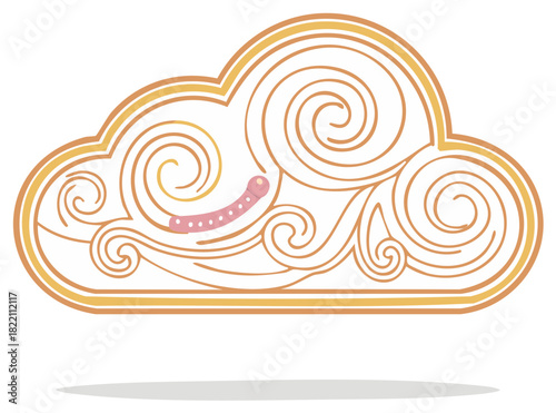 Cute Worm in Stylized Golden Cloud Illustration Concept with Swirls and Rounded Shapes