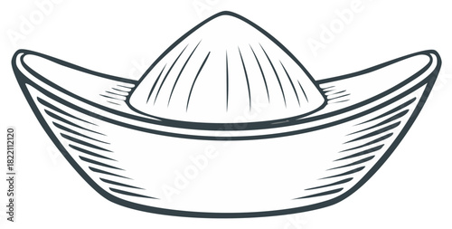 Chinese gold ingot line art drawing a traditional symbol of wealth and prosperity