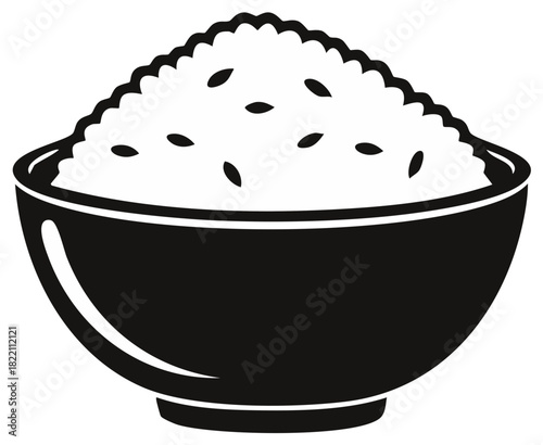Illustration of a bowl filled with cooked rice, graphic design element