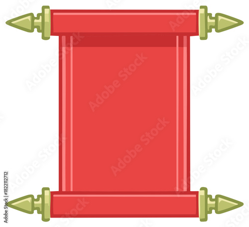 Blank red ancient scroll vector illustration for message or announcement