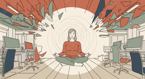 Inner Peace in Modern Workplace: Stoic Philosophy & Mindfulness Illustration