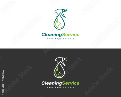 Green leaf in spray bottle logo for cleaning service vector