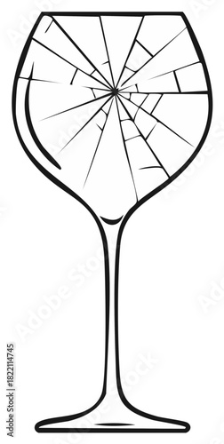 Broken wine glass illustration showcasing cracks and damage, symbolizing fragility and failure