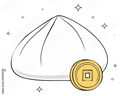 Chinese dumpling with lucky coin vector illustration for wealth and prosperity