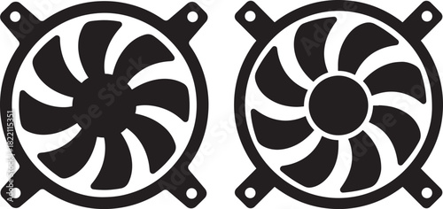 Two computer fan grille silhouettes showing blade design