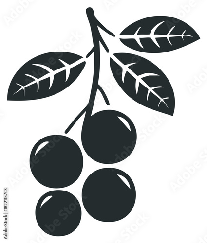 Stylized Cherry Branch with Leaves and Fruit Still Life Isolated Icon