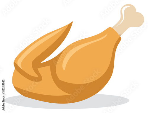 Golden brown roasted chicken leg and wing cartoon vector illustration