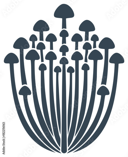 Silhouette Fungi Gathering Graphic Mushroom Patch Forest Floor Decorative Plants