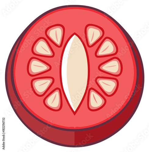 Red fruit slice cutaway showing inner seeds icon vector illustration design element