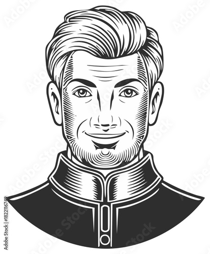 Smiling handsome man with a beard and styled hair. Vector illustration for posters and designs with positive vibes and stylish appeal.