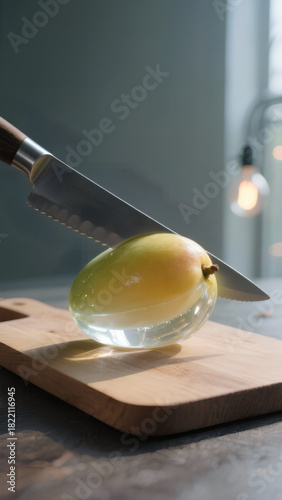A knife beside Mango bar pieces