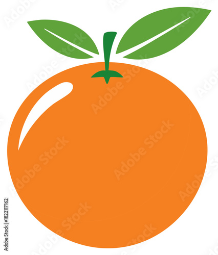 Vector illustration of a fresh orange fruit with green leaves