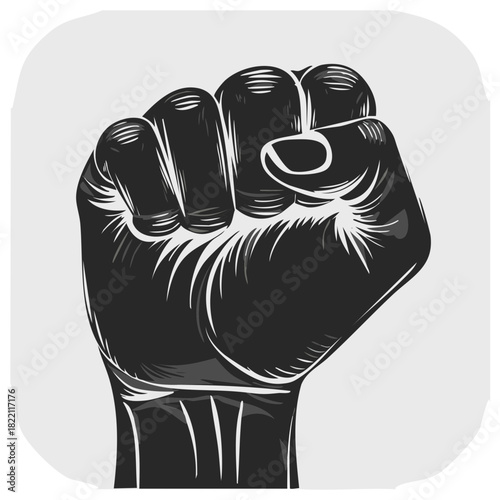 Raised clenched fist, symbol of protest and solidarity, concept of freedom and revolt, strength illustration