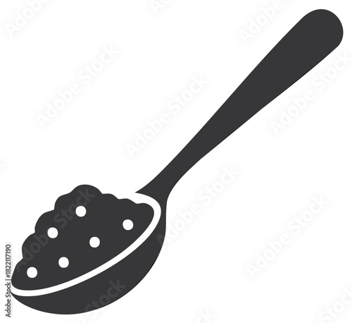 Spoonful of cereal or porridge icon. Simple black and white vector symbol for food, breakfast, and cooking.