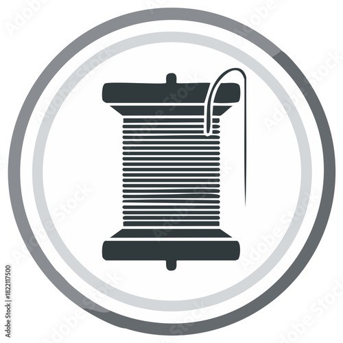Simple icon of a sewing spool and needle with concentric circles