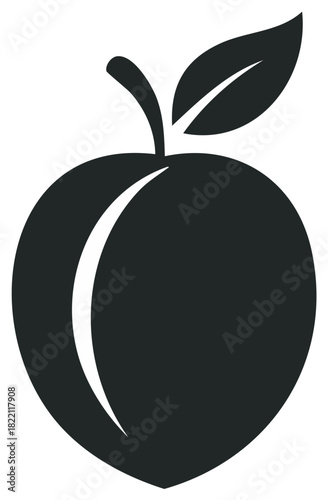 Stylized Peach Fruit Silhouette with Leaf and Stem Simple Illustration