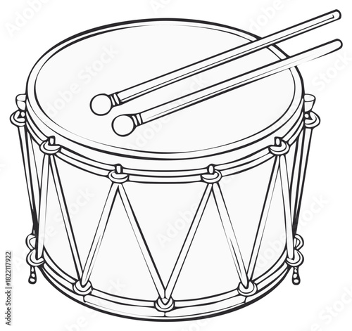 Illustration of a snare drum with drumsticks, creating a dynamic musical percussion scene for a lively rhythmic expression.