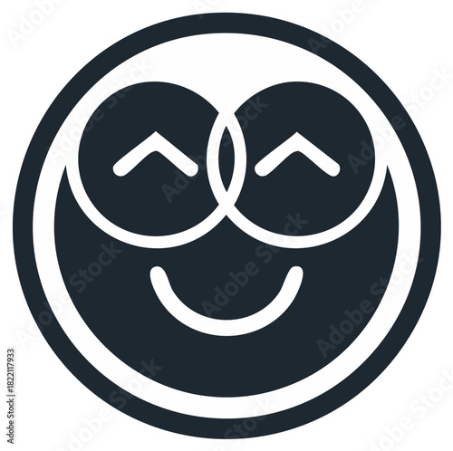Smiling face logo with overlapping circles and curved lines