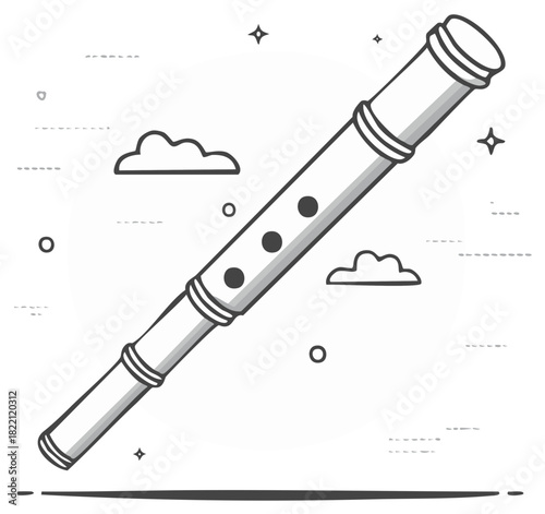 Illustration of a flute musical instrument with whimsical elements