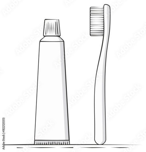 Oral Hygiene Still Life White Toothpaste Tube and Toothbrush for Clean Teeth and Healthy Gums