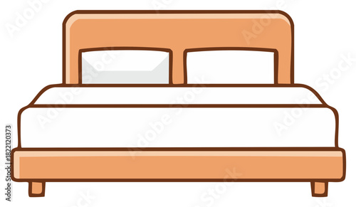 Illustration of a wood color bed with white sheets and pillows inviting relaxation and sleep comfort