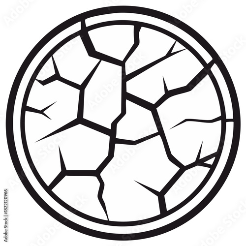 Cracked Ground Circle Icon a Black and White Vector Symbol of Drought and Destruction