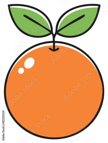 Vibrant Orange Fruit with Green Leaves Illustration