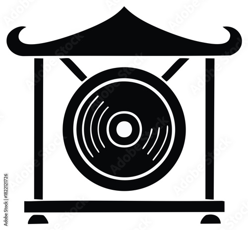 Traditional Asian musical gong in a decorative stand icon illustration symbol graphic