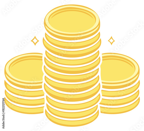 Stacked golden coins sparkling with wealth and success concept