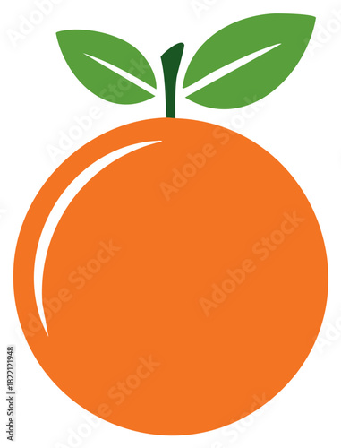 Orange fruit illustration with green leaves, isolated on a white background